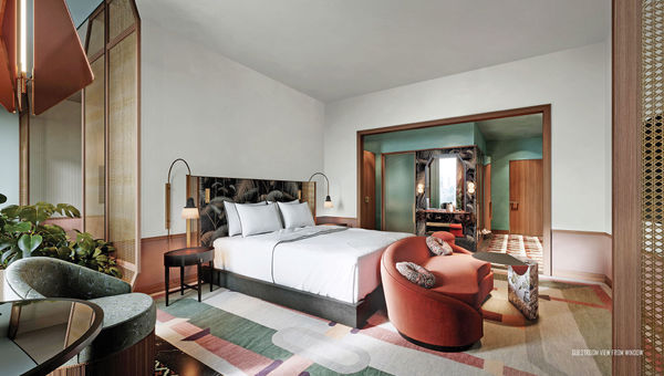 A guestroom rendering at the Fairmont New Orleans.