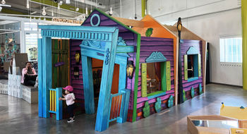 A colorful depiction of shotgun house is a nod to local architecture at the Louisiana Children's Museum in New Orleans.