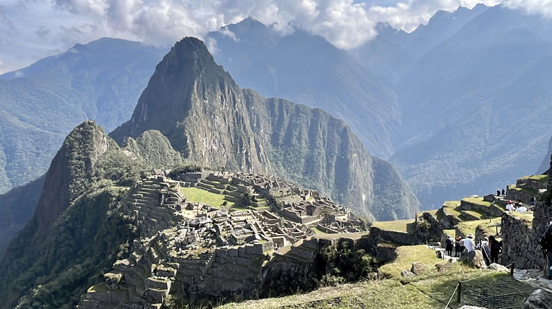 Machu Picchu, an Incan citadel and famed monument of Peru. The site was closed for a little over a month in early 2023 due to political protests that broke out in the country in late 2022 over an ousted president.