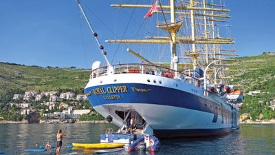 A watersports platform folds down at the Royal Clipper's stern.